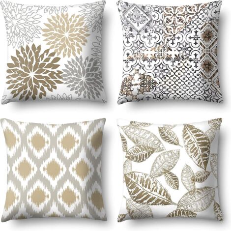 Lot de 4 taies d'oreiller à motif géométrique de feuilles, housses de coussin en lin pour canapé, décoration intérieure 45 x 45 cm