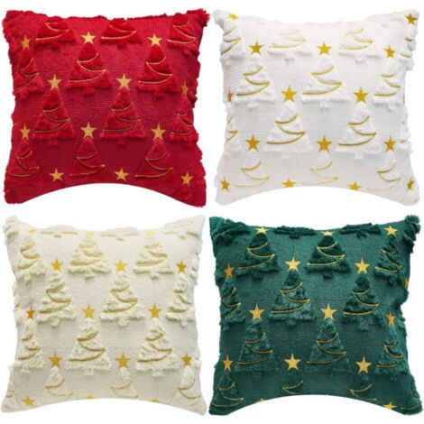Lot de 4 Taies d'oreiller de Noël  Housses de Coussin de canapé Vert de Noël 45x45 cm  Décoration Festive pour Salon, Chambre, Ferme, Salon, canapé, Fauteuil et Pendaison de crémaillère.
