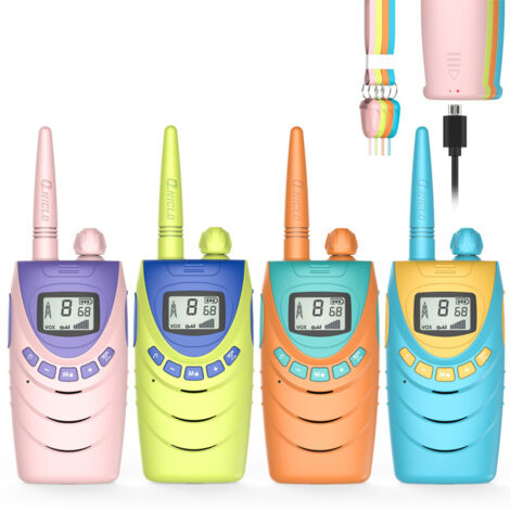 Lot de 4 talkies-walkies rechargeables pour enfants, portée de 4 km-AquaForge