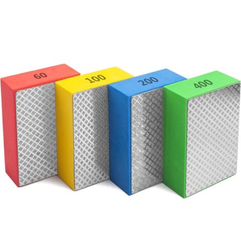 Lot de 4 tampons de polissage diamantés à main, grain 60 à 400, bloc de ponçage