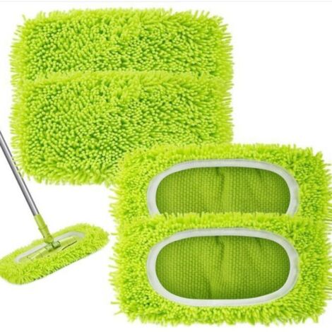 Lot de 4 Tampons Réutilisables Compatibles Swiffer - Microfibre Chenille, Nettoyage Sol Sec Et Humide, Vert