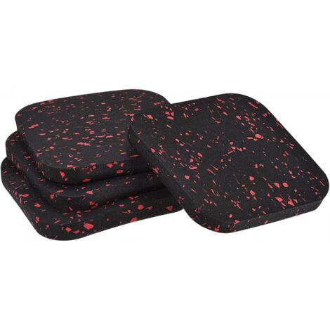 Lot de 4 tapis antidérapants en caoutchouc (100 x 100 x 10 mm) pour meubles, lits, lave-linge et sèche-linge - Noir/rouge