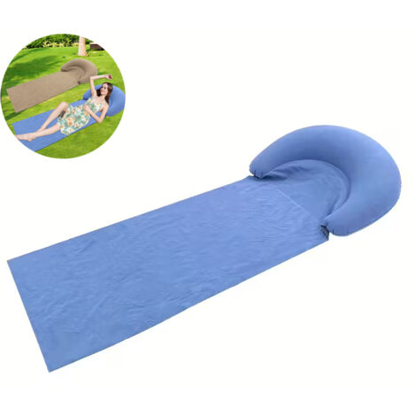 Lot de 4 Tapis de Plage 2-en-1 Bleu avec Oreiller Gonflable, Matelas de Plage Piscine Pliable, Chaise Longue Extérieure pour Camping Pique-nique