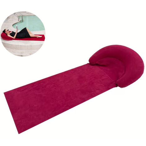 Lot de 4 Tapis de Plage 2-en-1 Bordeaux avec Oreiller Gonflable, Matelas de Plage Piscine Pliable, Chaise Longue Extérieure pour Camping