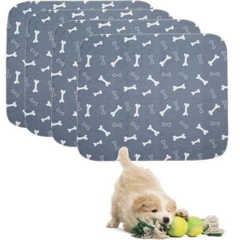 Lot de 4 tapis d'éducation pour chiots, tapis de toilettage pour animaux de compagnie, protège-matelas super absorbant réutilisable pour chiens et chats-gris