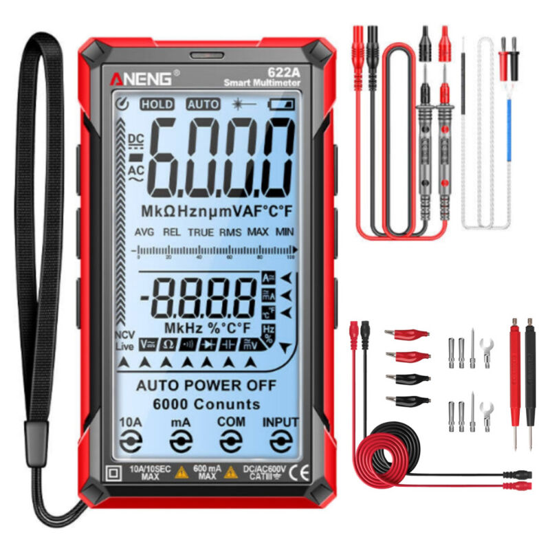 Multimètre numérique intelligent tactile, plage automatique, 6 000 points, rechargeable, anti-brûlure, ohmmètre, voltmètre, courant