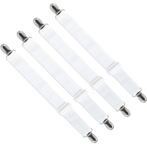 CYSLMUK Lot de 4 Tendeur Drap Housse Réglable (65cm à 200cm), Fixation Attache Sangle de Maintien Ajustable pour Drap Lit, Canapé, Housse de Repassage (Blanc)