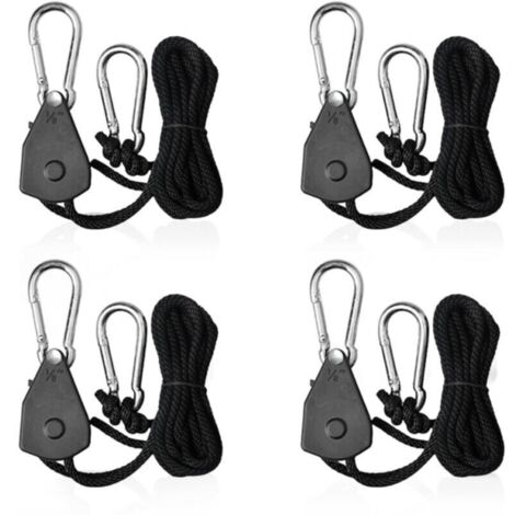 Lot de 4 tendeurs de corde à cliquet réglables avec crochet 1/8 Convient pour les spots suspendus