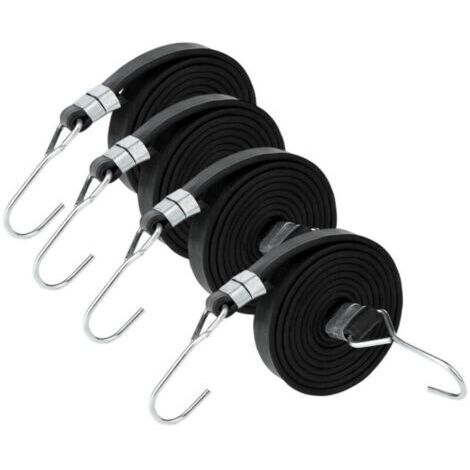 Lot de 4 Tendeurs Elastique avec Crochets Noir Tendeur Élastique de Fixation avec Sandow Robuste pour Bagages Bache Piscine Velo Remorque