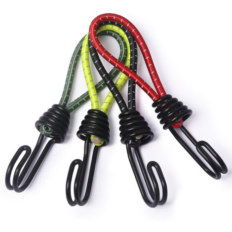 Lot de 4 tendeurs élastiques réglables avec crochets pour vélo, moto, voiture, caravane, coffre, camping, porte-bagages (16 cm)