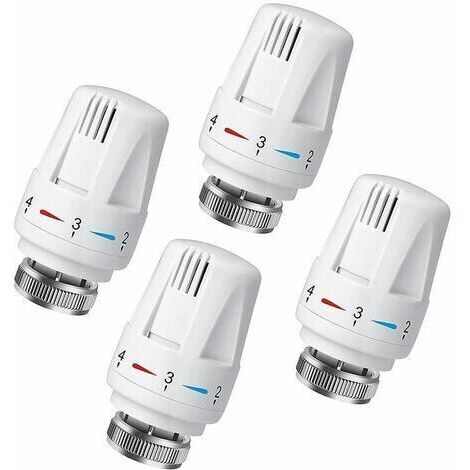 -Lot de 4 Tête Thermostatique Connectée Vanne Thermostatique Accessoire, Tete Thermostatique Radiateur, Tête de Remplacement de Vanne de Radiateur pour le Thermostat M30 x 1.5 White