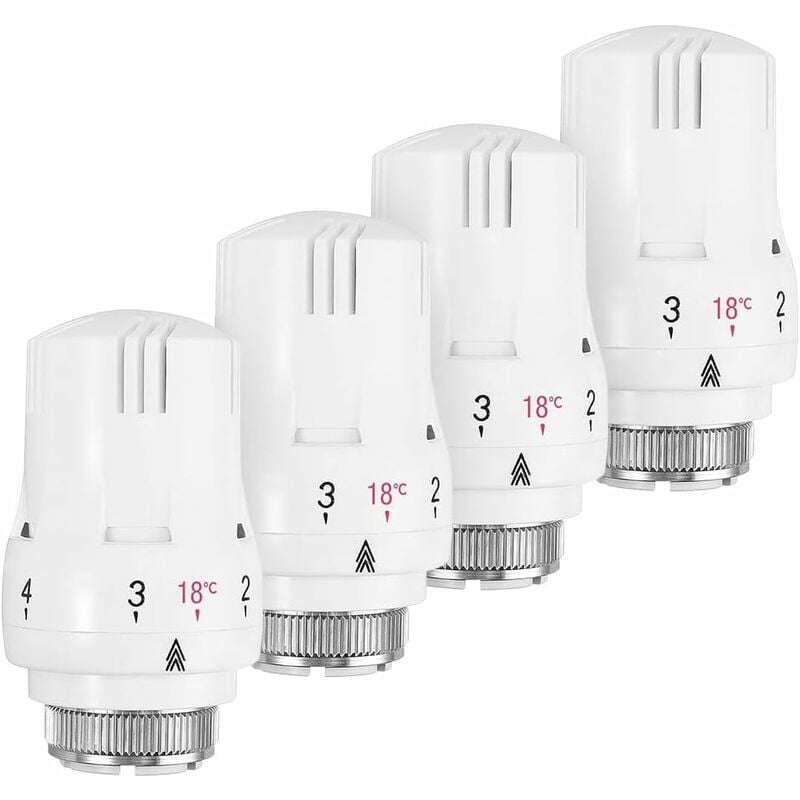Jusch - Lot de 4 Tête Thermostatique, Robinet Thermostatique Radiateur, Tete Thermostatique Radiateur, Valve de Radiateur Thermostatique M30 x 1,5