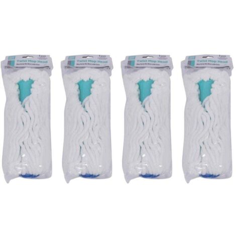 Lot de 4 têtes de balai à franges à cliquet Braz Twist, accessoire de nettoyage ménager, 8 x 51 cm, gris/turquoise
