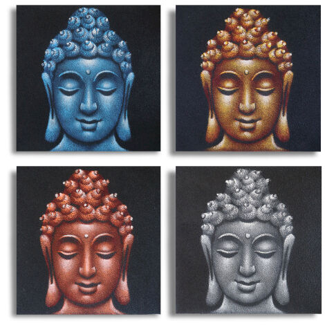 Lot de 4 Têtes de Bouddha Détail Sable 30x30cm- Vendu par 1