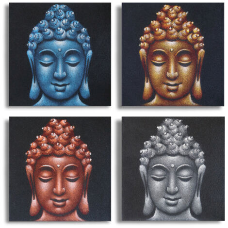 Lot de 4 Têtes de Bouddha Détail Sable 40x40cm- Vendu par 1