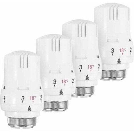 Lot de 4 têtes thermostatiques pour radiateur – Raccord M30 x 1,5 – 5 niveaux de réglage – Fonction antigel et capteur de liquide