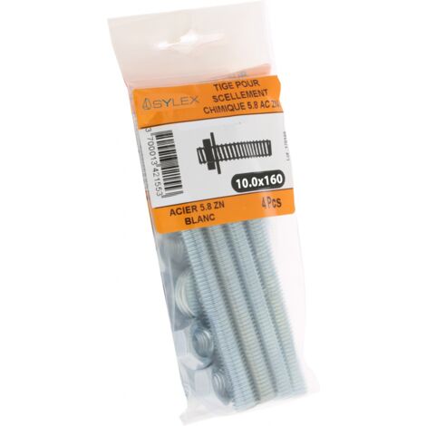 Lot de 4 tiges pour scellement chimique 10x160 mm – Fixation béton et parpaing – Résine adaptée pour charges lourdes – Installation rapide – Sylex