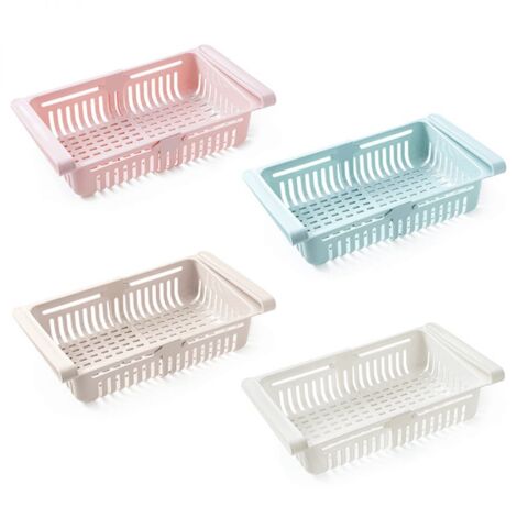Lot de 4 tiroirs rétractables pour réfrigérateur – EINNENFFER – Plastique PP transparent, ventilés, gain de place, ajustables, rangement fruits, légumes et œufs