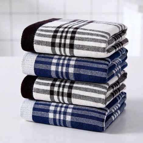 Lot de 4 torchons de cuisine 34 x 34 cm - Tissu éponge doux à carreaux - Torchons super absorbants
