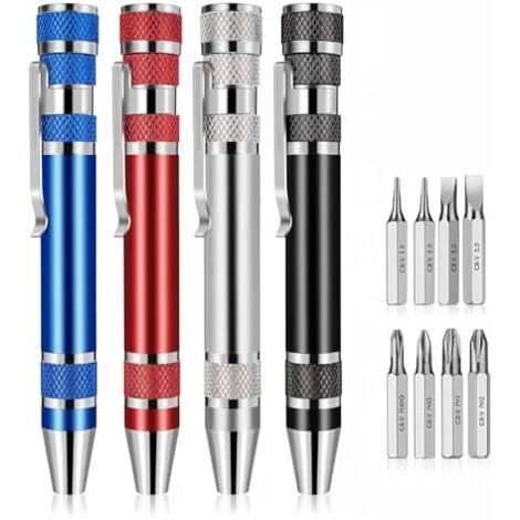Lot de 4 tournevis multifonctions 8 en 1 - Quatre couleurs Mini compact Tournevis magnétique pratique à tête plate pour réparation et installation d'outils main