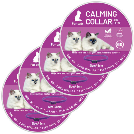 Lot de 4 Traitement contre les puces de chat , Collier anti-puces et tiques pour chats , Imperméable - réglable - 48cm