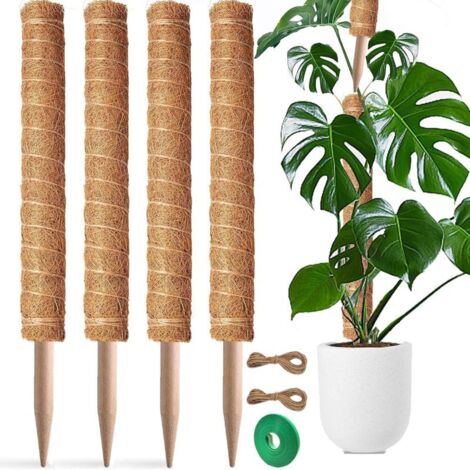 Lot de 4 tuteurs empilables de 43 cm (17 pouces) en fibre de coco brune, pour plantes grimpantes d'intérieur, supports pour plantes en pot.