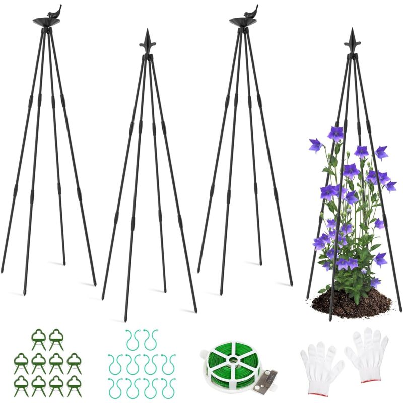 Lot de 4 tuteurs obélisques de jardin pour plantes grimpantes telles que fleurs, tomates, roses, etc. Hauteur 120 cm Décoration de jardin en métal