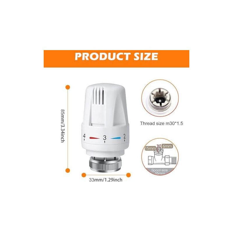 Lot de 4 vannes thermostatiques pour radiateur M30 x 1,5 - Tête de rechange pour radiateur thermostatique - Tête de thermostat standard pour la