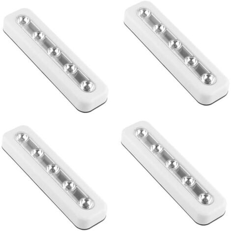Lot de 4 Veilleuses Tactiles à 5 LED à Poser Facilement, Alimentées par Batterie, pour Armoires, Cabinets, Placards, Couloirs, Escaliers, Greniers, Garages, Voitures, Cabanes et Salles de Rangement (B