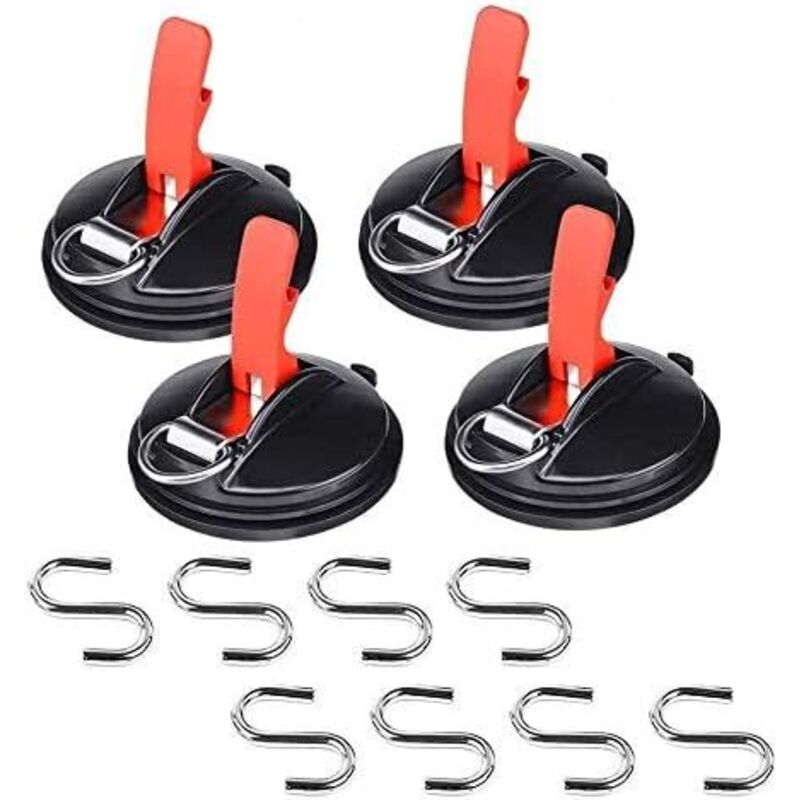 Confezione da 4 ventose per auto con 8 ganci a S, ventose multifunzione, strumento di ancoraggio per auto, coperture per bagagli, elastici per auto
