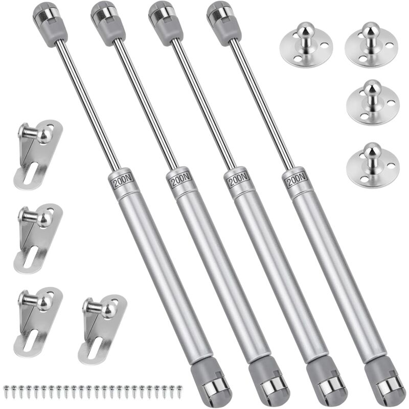Lot de 4 Vérin à Gaz, 200N / 20kg Verin Meuble Ressort Amortisseurs à Gaz avec Vis, Verin Hydraulique Levage de Porte Armoire Cuisine Placard