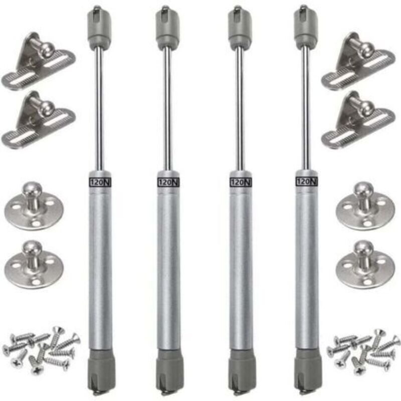Lot de 4 vérins à gaz 120N – Plastique ABS et alliage de zinc – Amortisseurs pour portes d'armoire – Installation facile avec tournevis
