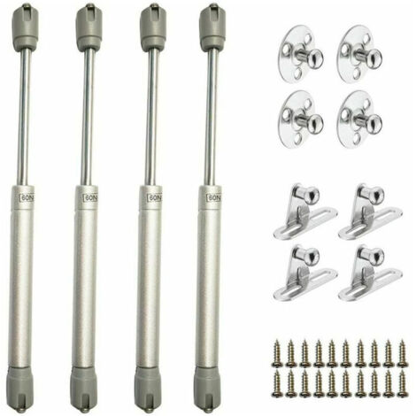 Lot de 4 Vérins à Gaz Hydrauliques pour le Levage de Portes d'Armoires, Meubles de Cuisine - Amortisseurs avec Charnière, 60N / 6kg, Longueur 270 mm