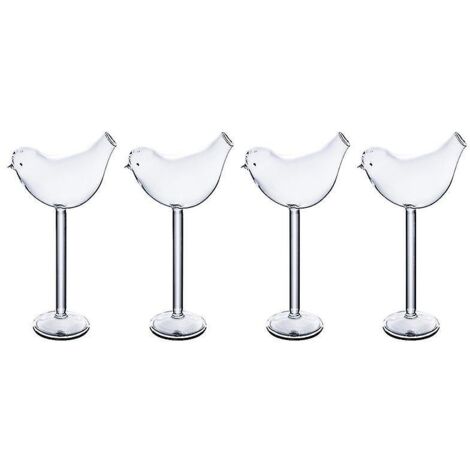 Lot de 4 verres à vin en verre à cocktail en forme d'oiseau (transparent)