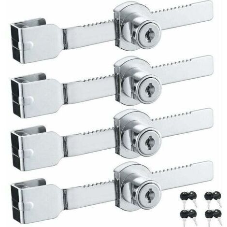 Lot de 4 verrous de porte coulissante en verre avec finition chromée, clés identiques,petites, thsinde