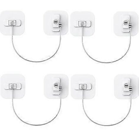 Lot de 4 verrous de porte de congélateur avec support de câble collé et clé pour