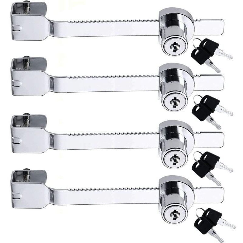 Lot de 4 verrous de scie coulissante avec clé différente serrure verrou vitrine en verre, vivarium, terrarium, vitrine, serrure