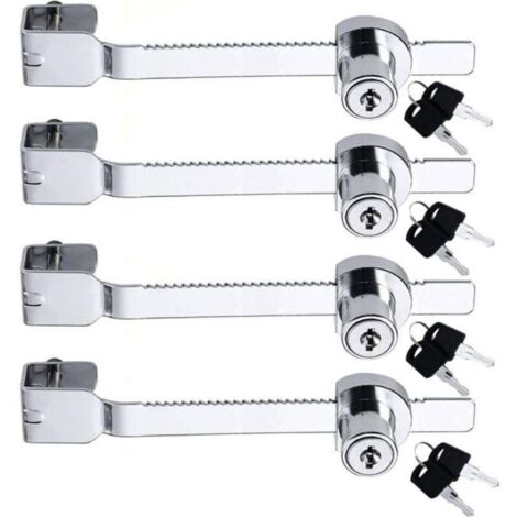 Lot de 4 verrous de scie coulissante avec clé différente serrure verrou vitrine en verre, vivarium, terrarium, vitrine, serrure à