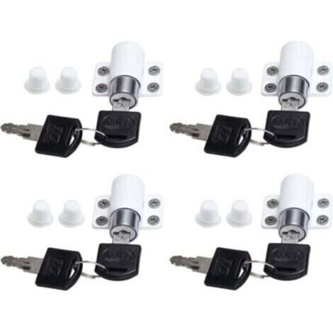 Lot de 4 verrous de sécurité pour fenêtres coulissantes  Alliage de zinc antirouille  Installation facile  8 clés incluses  Blanc