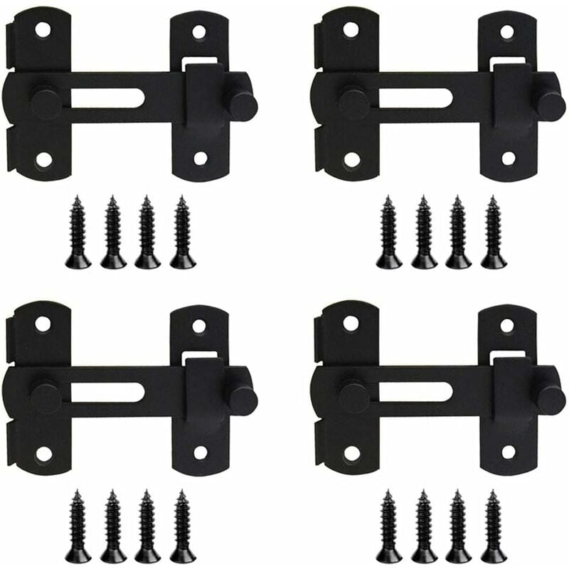 Lot de 4 verrous inox loquets de porte serrure coulissante noir avec vis pour porte vitrine cave cave à vin-Fei Yu