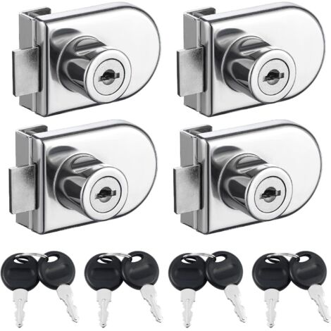 Lot de 4 verrous pour vitrines sans perçage, verrous simples pour portes vitrées avec clés identiques, verrous de sécurité à double ouverture pour vitrines de 5 à 8 mm d'épaisseur.-AquaForge