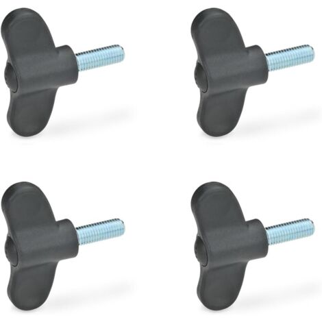 lot de 4 vis à oreilles m5x20, plastique noir renforcé, acier galvanisé, pour fixation mécanique