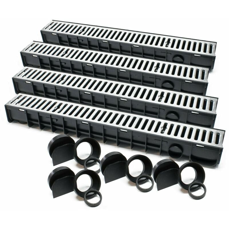 Helloshop26 - Lot de 4 x 1 m caniveaux grille recouvrement 1,5 tonnes fonte drainage eaux usées évacuation