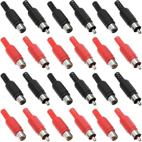 Lot de 40 adaptateurs de prise RCA audio vidéo de rechange RCA mâle et femelle (10 rouge/noir mâle et 10 rouge/noir femelle)