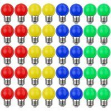 Lot de 40 Ampoule Couleur LED 3W, Ampoule E27 Mini Globe, pour Mariages, Halloween, Noël