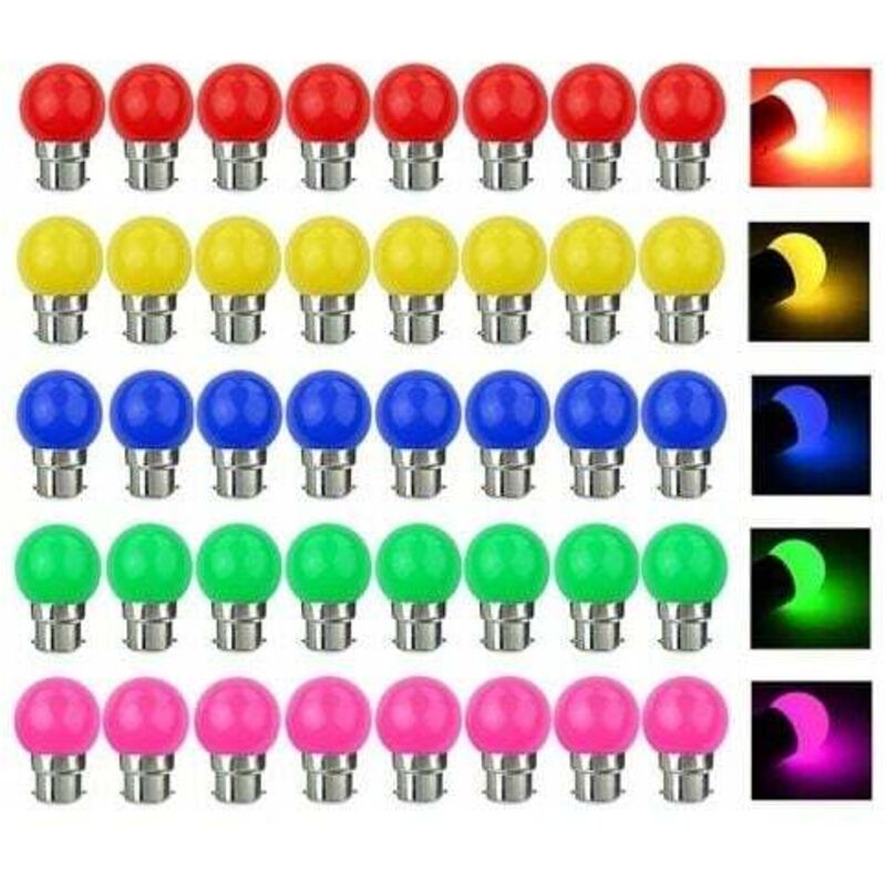 Lot de 40 ampoules LED B22 3 W (équivalent 30 W, 300 lm, AC 220 V, culot à baïonnette B22), multicolores, pour la maison, le bar, la décoration de