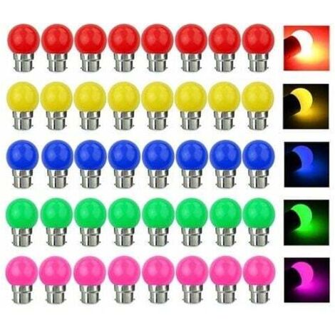 Lot de 40 ampoules LED B22 3 W (équivalent 30 W, 300 lm, AC 220 V, culot à baïonnette B22), multicolores, pour la maison, le bar, la décoration de fête.