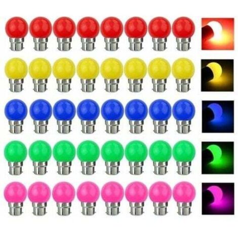 Lot de 40 ampoules LED B22 3 W (équivalent 30 W, 300 lm, AC 220 V, culot à baïonnette B22), multicolores, pour la maison, le bar, la décoration de fête.