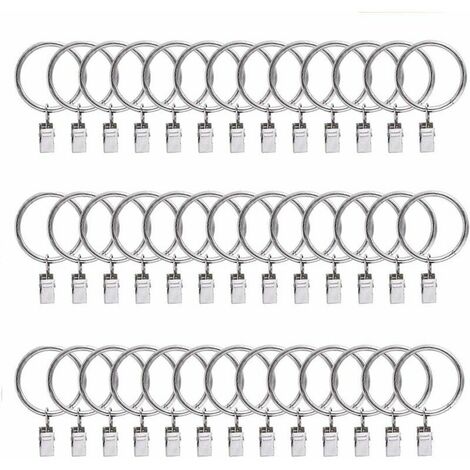 Lot de 40 anneaux à rideaux avec pinces, diamètre des anneaux décoratifs en métal antirouille pour rideaux et tringles à rideaux,Lilaris