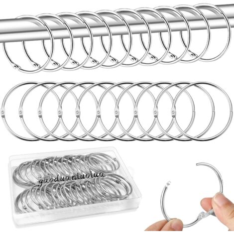 Lot de 40 Anneaux de Rideaux à Ouvrir, Anneau Rideau Douche, Anneaux de Reliure, Clips Métalliques pour Anneaux pour Tringles à Rideaux et Rideau Rail (Argenté)